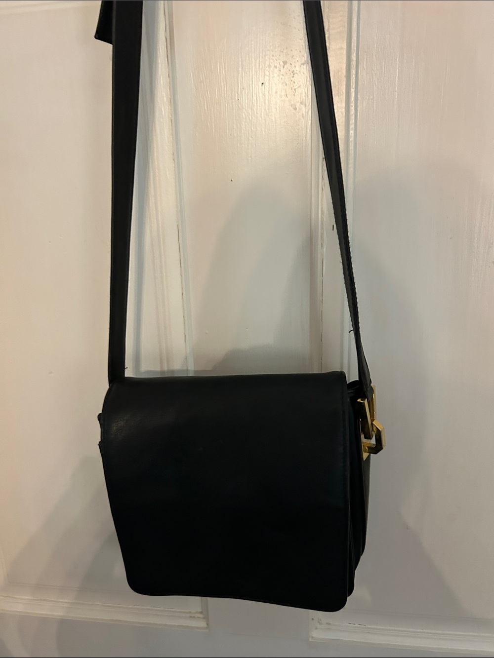 Classic WORTHINGTON Black Messenger Bag with Gold Accentuating adjustable Strap
